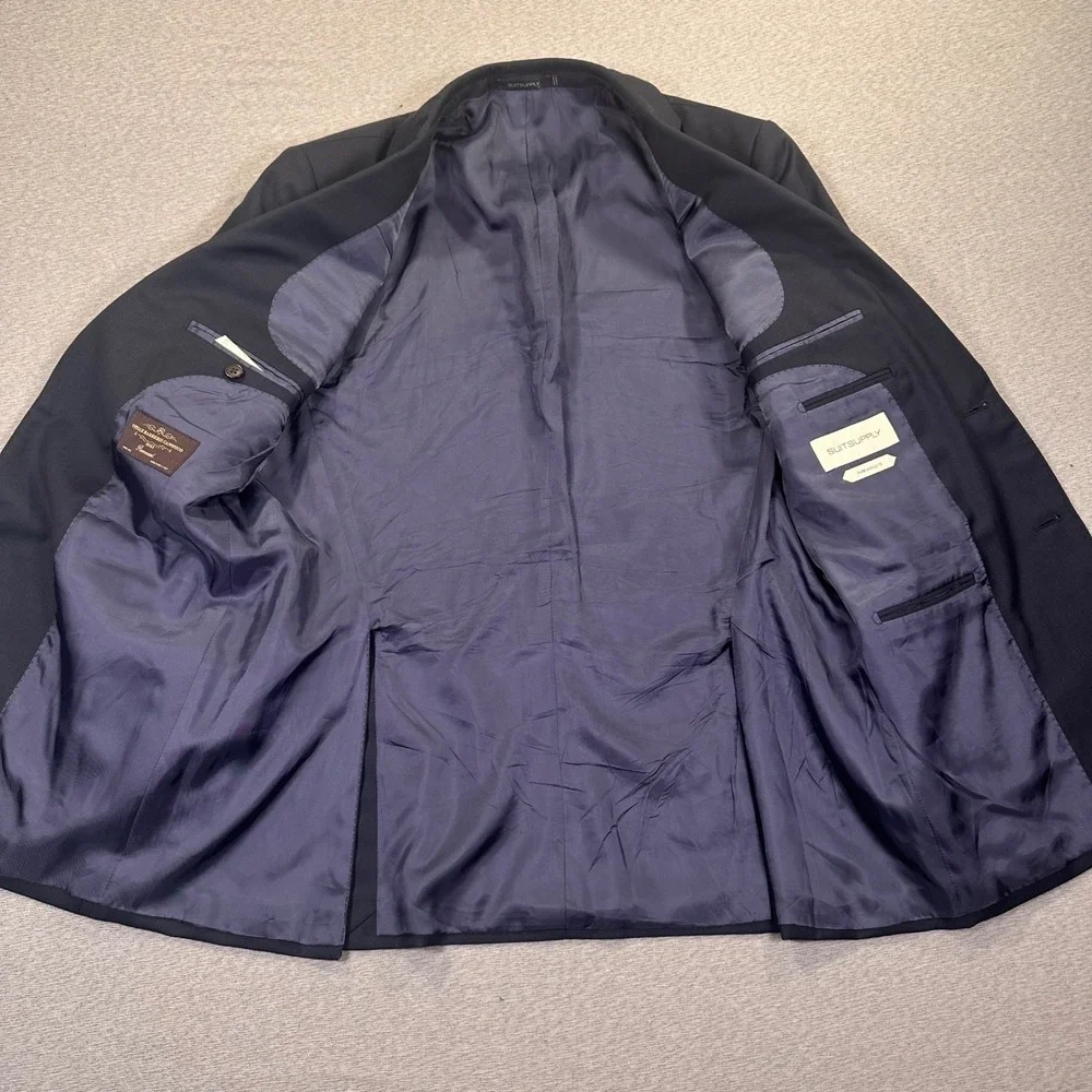 Suitsupply Vitale Barberis Canonico Blazer Sport Coat 44L Slim Navy Blue Wool